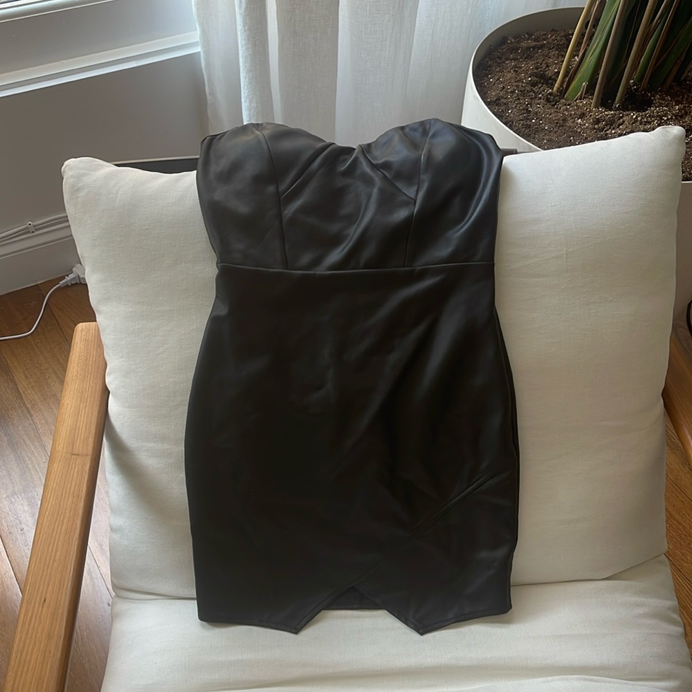 Bebe strapless faux leather dress